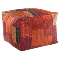 LR Home Medium Patchwork Indoor Square Pouf, Red, 24" x 24" x 20"