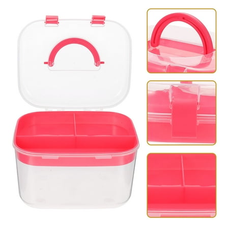 MLINS Red Plastic Storage Box with Handle for Home Use Double Layer Design Moisture Proof 7.5 x 5.2 x 3.1 Inches
