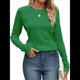 thumbnail image 1 of Camisetas de Larga para Mujer, Blusa Informal Holgada de Punto Acanalado con Cuello Redondo, Jersey de Moda para Otoño. Verde M, 1 of 8