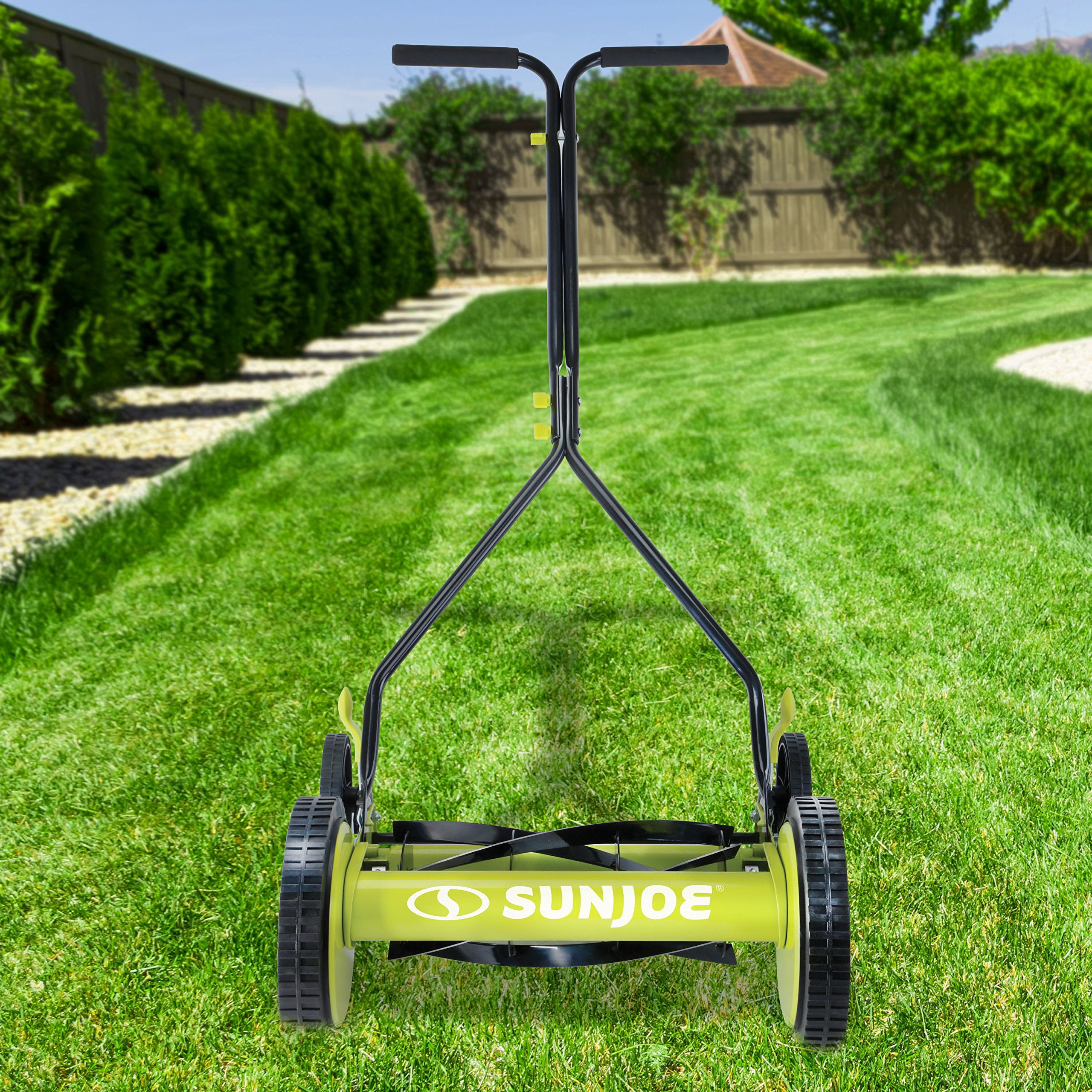 Restored Restored Sun Joe MJ503M 14-Inch Quad Wheel 9-Position Manual Reel Mower (Refurbished)
