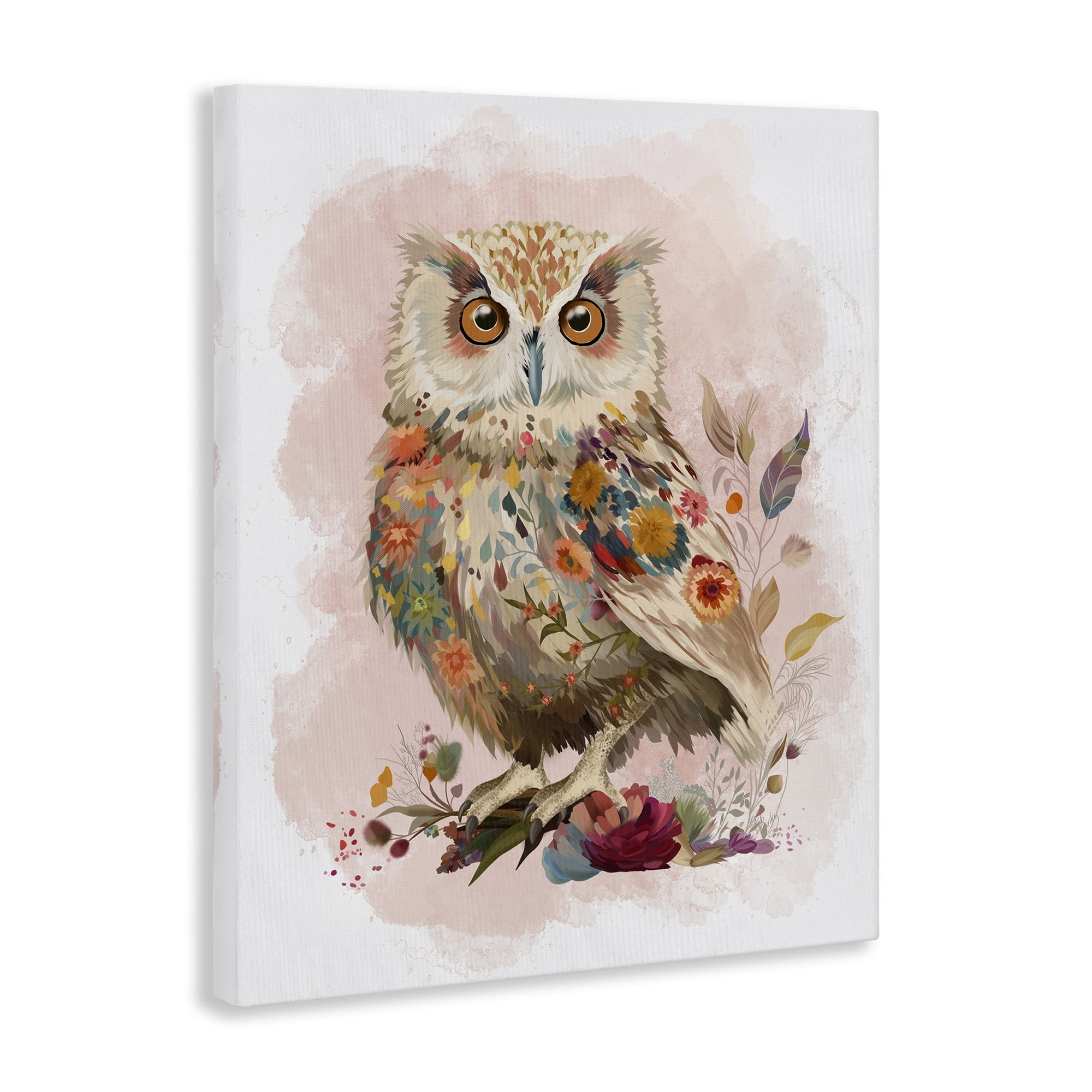Stupell Industries Owl & Wild Blooms Animals & Insects Painting Gallery Wrapped Canvas Art Print Wall Art, 36 x 48