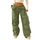 thumbnail image 2 of Pantalones de chándal de pierna ancha para mujer Pantalones holgados de cintura alta de calle con múltiples bolsillos Nituyy Color verde, café. Pantalones de chándal informales para mujer., 2 of 5