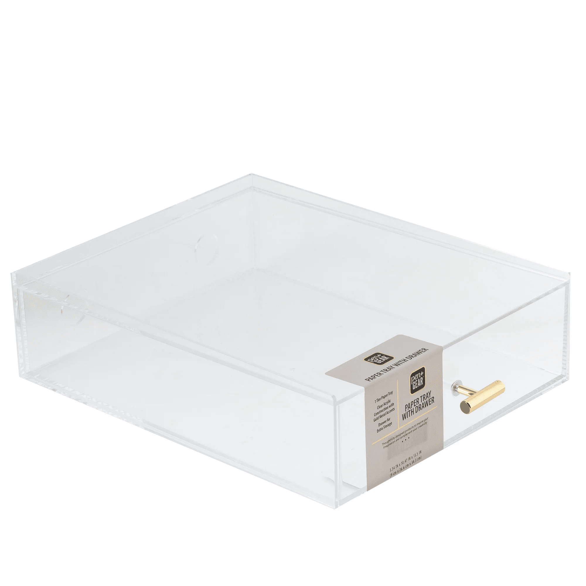 Pen+Gear Acrylic Paper Tray with Drawer, 3.54 in x 10.47 in x 13.5 in, Clear