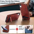 thumbnail image 4 of for iPhone XR PU Leather Back Case, Built-in Invisible Stand [Compatible with Magsafe] Protective Slim Kickstand Anti-fall Phone Cover Compatible with iPhone XR, Brown, 4 of 8