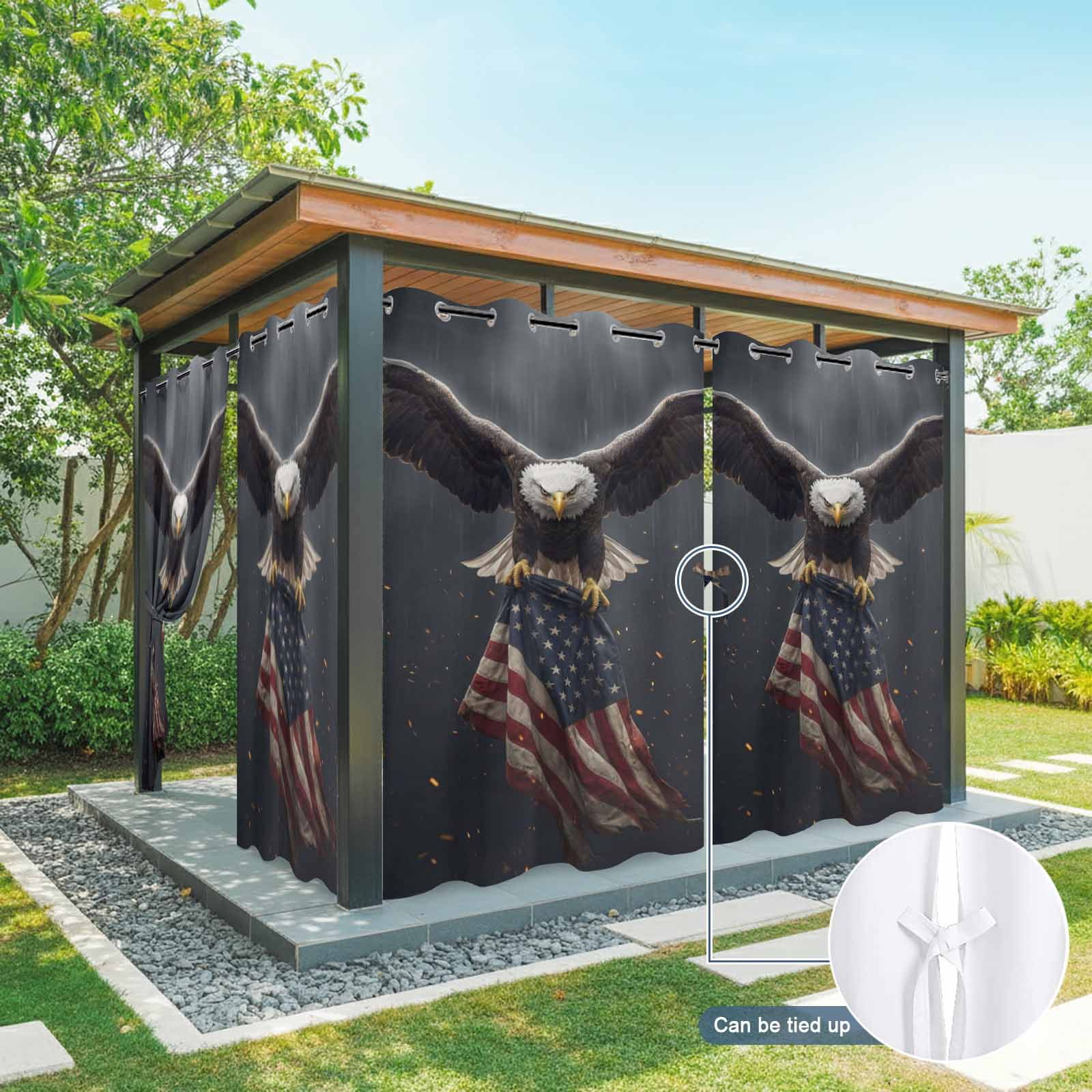 Independence Day Bald Eagle Outdoor Curtains for Patio, Patriotic Red Stripe Blue Star American Flag Sunshade Privacy Drapes Grommet Waterproof Outside Curtains for Porch Balcony 54"x108", 2 Panel