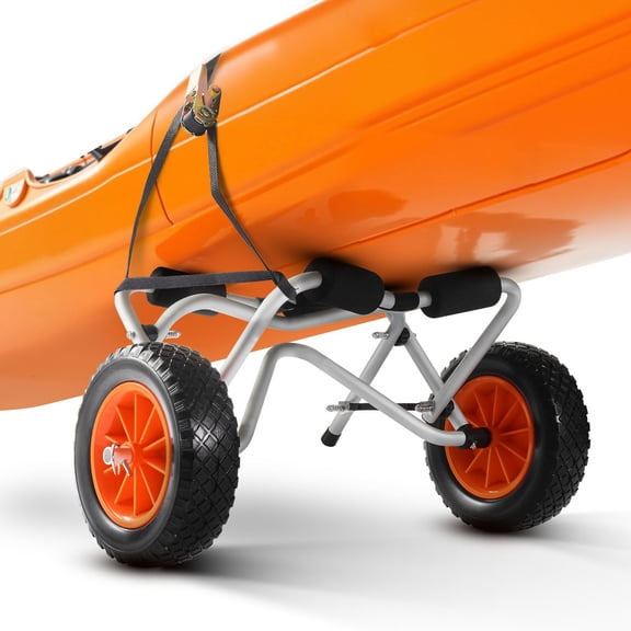 Foldable Kayak Cart with 10" Solid Rubber Tires & Ratchet Strap - 250lbs Capacity, Transport Trolley for Kayaks, Canoes, Paddleboards, Float Mats, Jon Boats