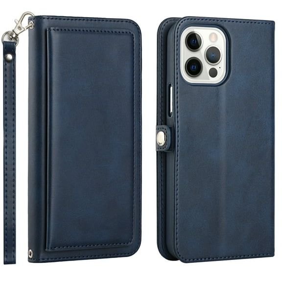 iPhone 13 Pro Phone Case, Strong Protective Kickstand Wallet Compartments Multi-Function for iPhone 13 Pro Phone Case Blue