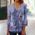 thumbnail image 2 of Floral Summer Tops for Women Tunic Tops V-neck 3/4 Lace Sleeve Pleated Button Casual Print Top, 2 of 5