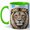 Green, variant on White Lion Coffee Mug, Blue Eye Wildlife Mug, Ceramic 11 oz