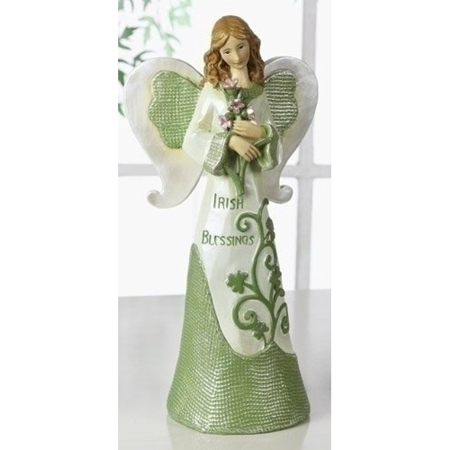 Roman 9 "Suerte de las bendiciones irlandesas Figura de ángel religioso con flores rosas Roman 762152360394