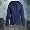 thumbnail image 2 of Women Hooded Solid Long Sleeve Pocket Coat Loose Waterproof Splicing Windbreaker, 2 of 7