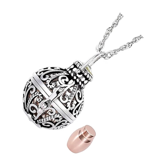 ZheElen Cremation Urn Necklace Ashes Memorial Hollow Urn Necklace Keepsake Pendant Gift lver