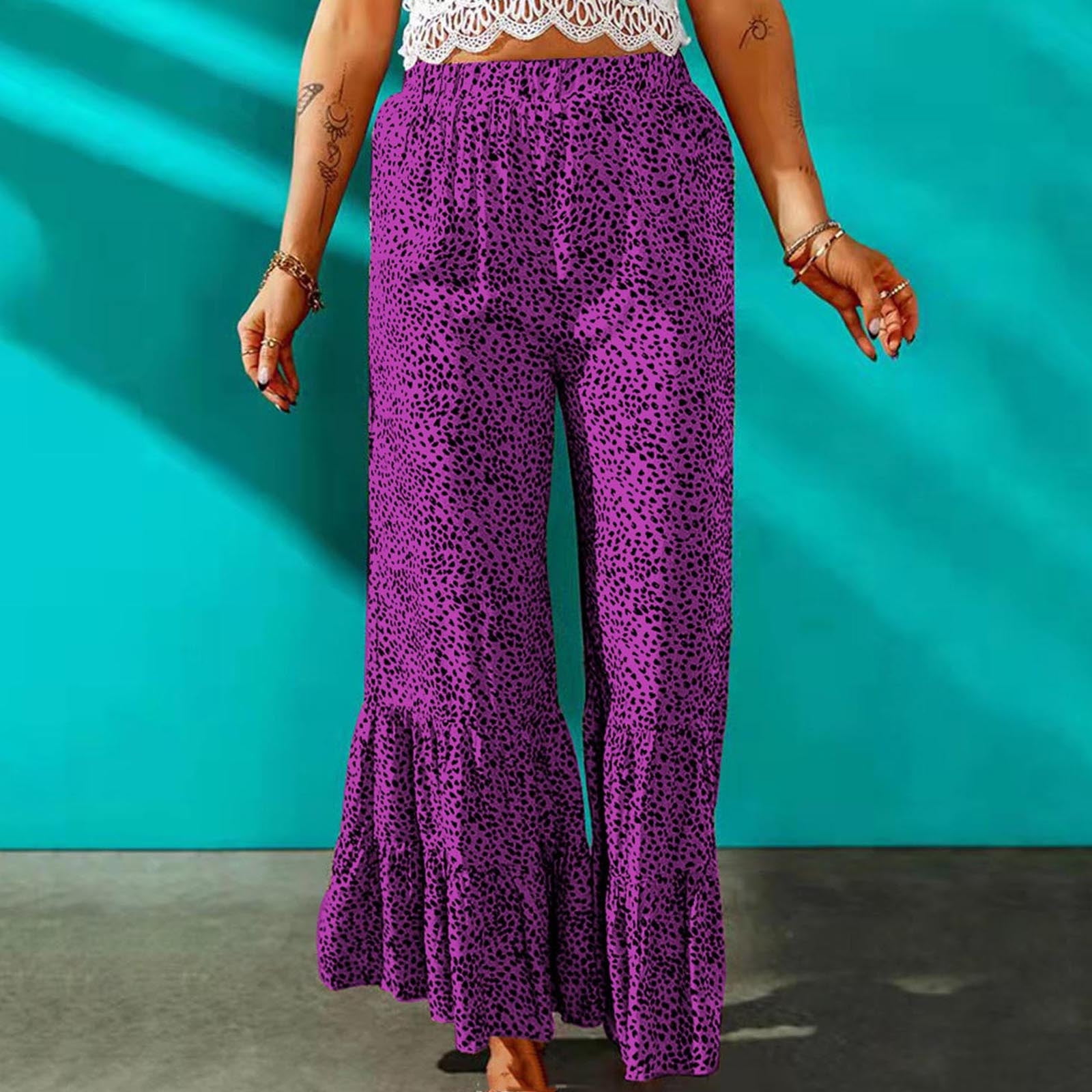 HOMBOM Youth Baseball Pants,Summer Fashion Loose High Waist Pleated Wide Printing Trousers Pants Purple XXXL(14)