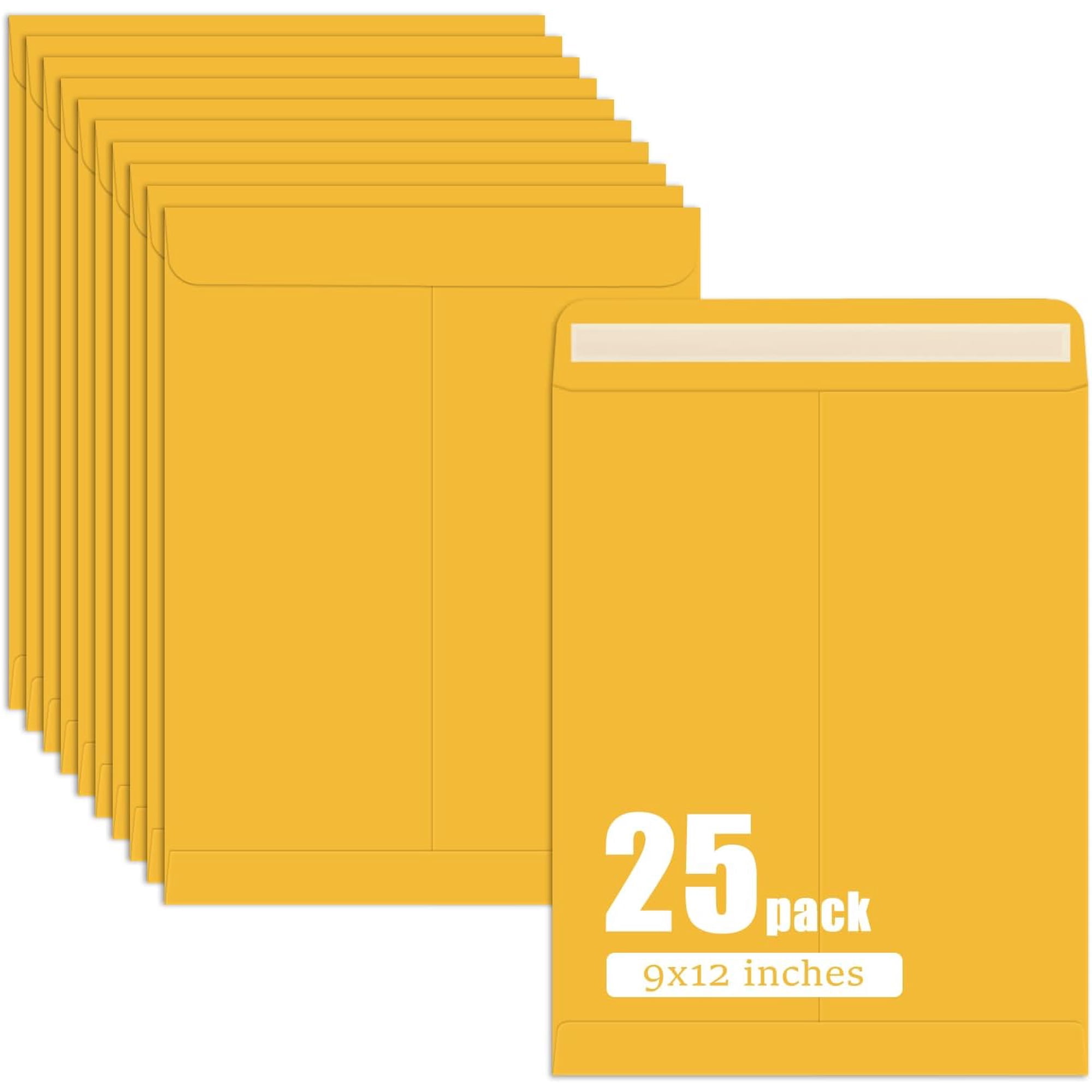 25 Pack Manilla Envelopes 9 x 12, Brown, Letter Size, Self-Seal Manila Large Envelopes for Office Business, Home, Organize, storage