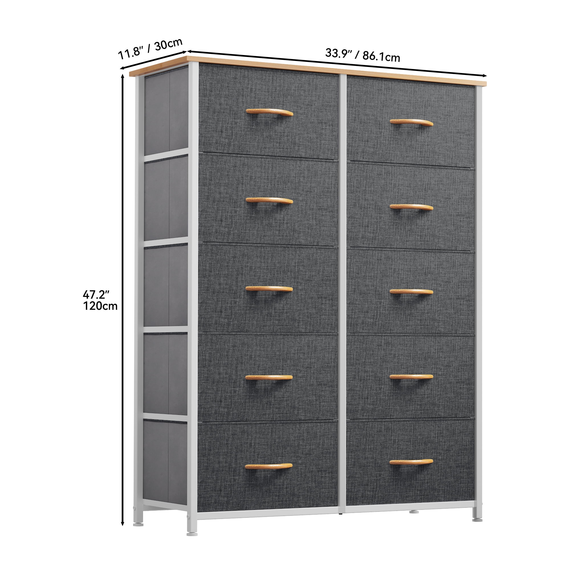 Uforic 10 Drawer Dresser, Chest of Drawers for Bedroom Fabric Dressers Bedroom Organization Cabinet Fabric Containers Grey