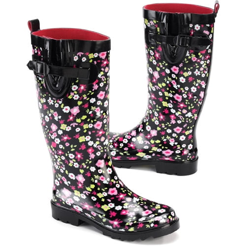 Women's Floral Buckle Rain Boots