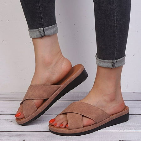 

〖Yilirongyumm〗 Coffee 40 Sandals Women Flat And Slope Bottom Summer Open Sandals With Cross Slippers Toe And Spring Fashion Women s Sandals
