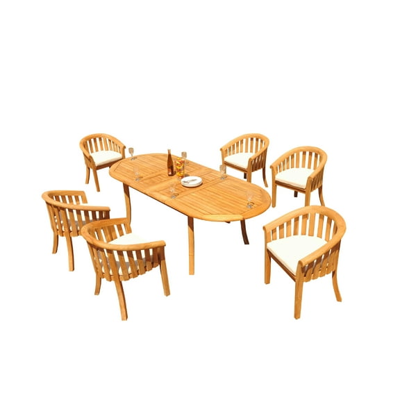 Grade-A Teak Dining Set: 6 Seater 7 Pc: 94" Oval Table And 6 Lenong Arm Chairs Outdoor Patio WholesaleTeak #51LN2207