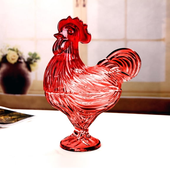 Hen On Nest Glass Hen On Nest Glass Dish Pedestal Rooster Glass Dessert Bowl with Stand, Funny Candy Dish, Colorful Crystal Candy Jar Ornament Red