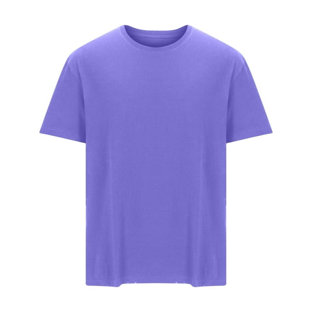 Playeras Elvqul de Hombre Morado de Color Sólido Manga Corta Casuales Algodón Cuello Redondo