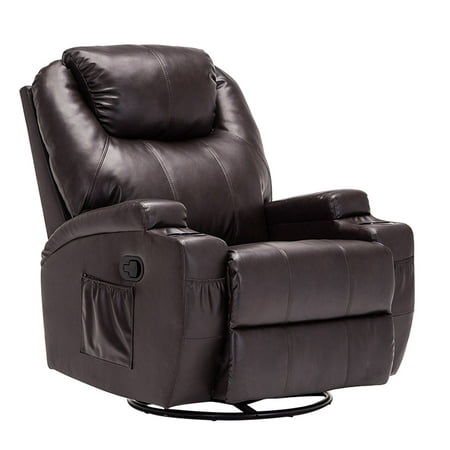 Ergonomic Sage - Mecor Massage Recliner Leather Sofa Chair Ergonomic Lounge Heated with Cup Holder 360 Degree Swivel (Brown-10 IN 1)