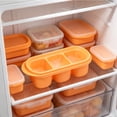 thumbnail image 4 of Molde de cubitos de hielo de silicona con tapa, 3 cavidades, apilable, de grado alimenticio, reutilizable, para congelador, cocina y bar, color verde o naranja., 4 of 6