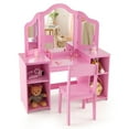 thumbnail image 1 of Gymax Kids Vanity 2 in 1 Princess Makeup Desk & Chair Set Safe Tri-fold Mirror Pink, 1 of 9