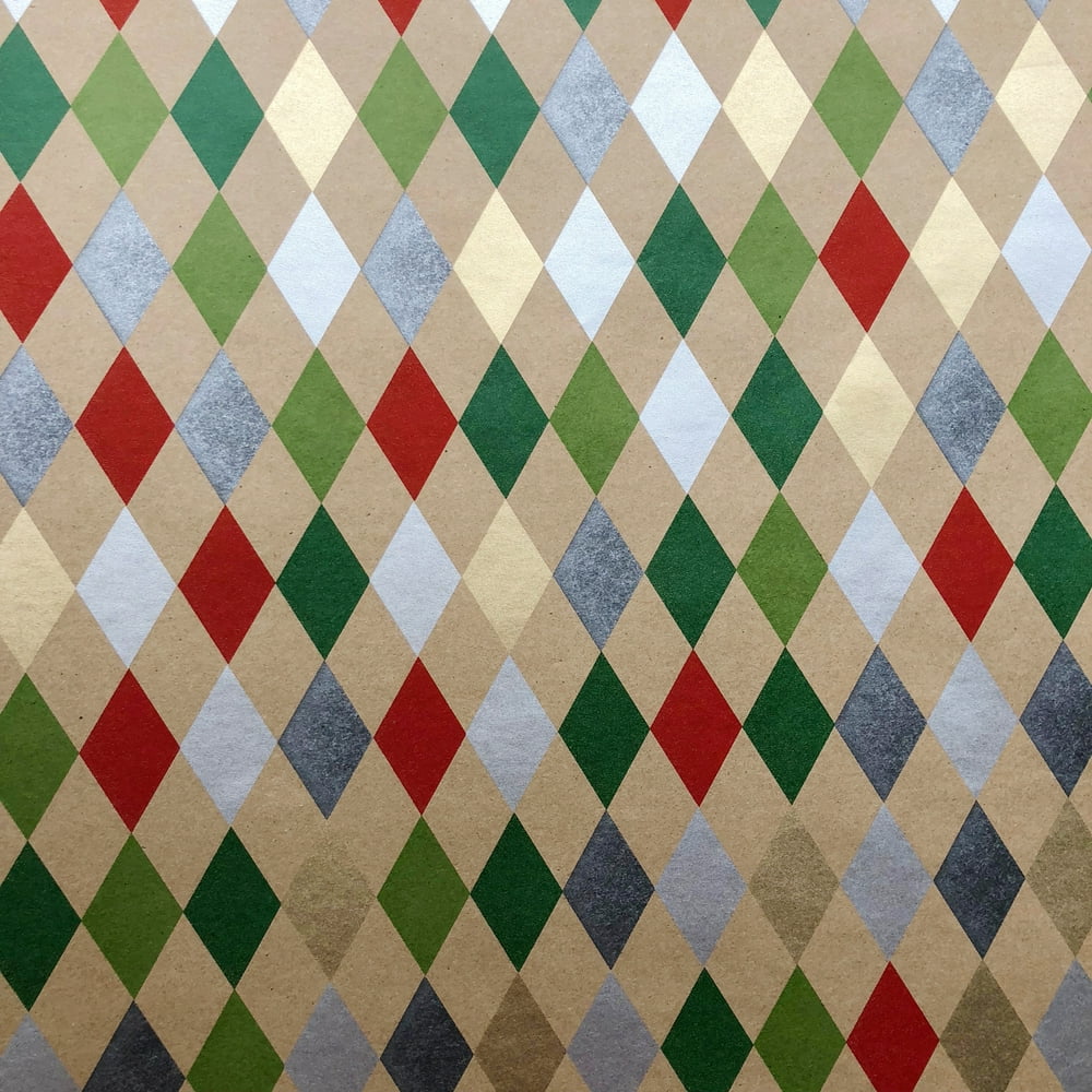 JAM Industrial Bulk Wrapping Paper, 1/Pack, Holiday Harlequin Gift Wrap