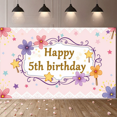 thumbnail image 4 of Happy 5th Birthday Banner Backdrop Celebration Star Pattern Floral Design Party Kids Decoration Pastel Colorful Photography Background Event Festive, 4 of 4