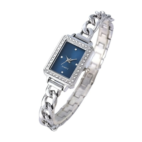 DESIGNICE Women Quartz Watches Wrist Chain Strap Square Watch Easy Read Dial Classical Office Ladies Fashion Dress Up Adjustable Stainless Steel Blue