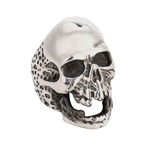Gaping Eyes and Worm Holes Skull Ring Stainless Steel