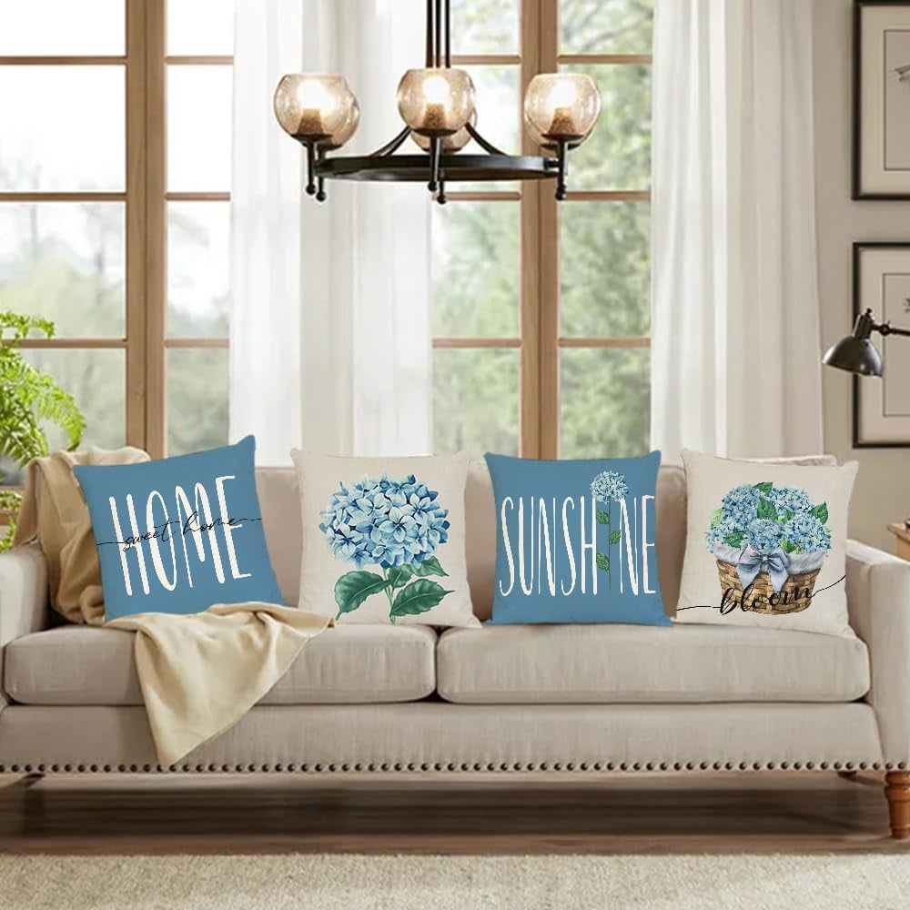 Hello Spring Pillow Covers 20x20 Set of 4 Floral Throw Pillow Covers Spring Summer Decorative Cushion Covers Truck Biycle Flower Pillow Cases for Home Sofa Couch Outdoor Decor (20 by 20)