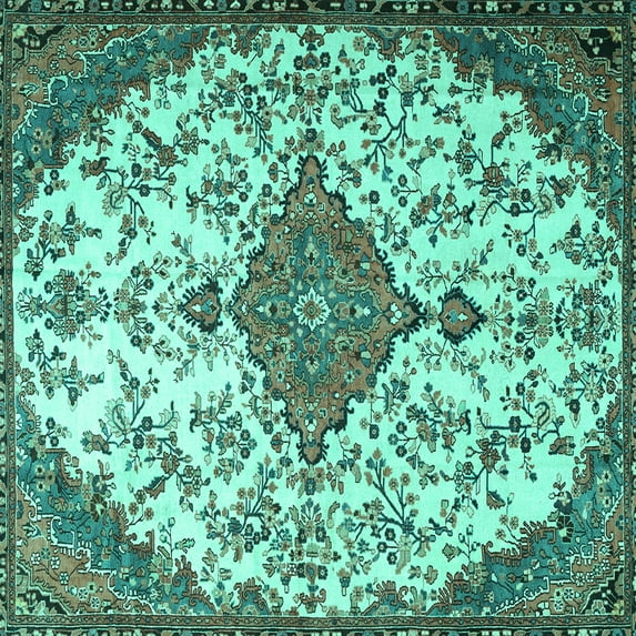 Ahgly Company Indoor Square Persian Turquoise Blue Traditional Area Rugs, 8' Square
