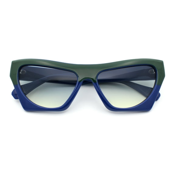 Womens Retro Beveled Lens Thick Plastic Cat Eye Mod Sunglasses Green Blue - Green