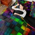 thumbnail image 4 of Homewish Colorful Plaid Grid 7pcs Bedding Comforter Set For Boys Girls,Futuristic Cubes Queen Bedding Sets Super Cozy,Abstract Geometric Queen Sheet Sets,Super Cozy Room Decor,Reversible, 4 of 8