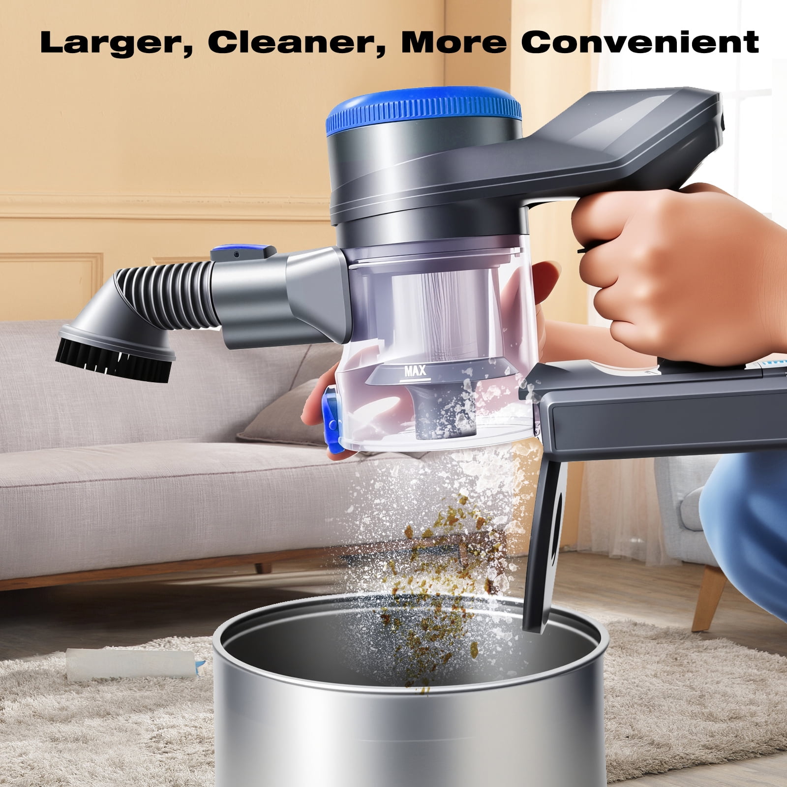 CareVac Cordless Stick Vacuum Cleaner Lightweight for Carpet Hard Floor Pet Hair Led Display