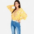 thumbnail image 7 of Women's Floral Boho Peasant Blouse with Long Sleeves and Tassel Tie - X Large, Yellow, 7 of 7