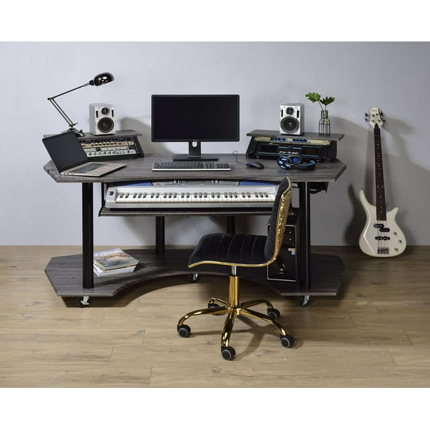 Home Office Computer Workstation Gaming Writing Table with Keyboard & 2  Stands & Casters