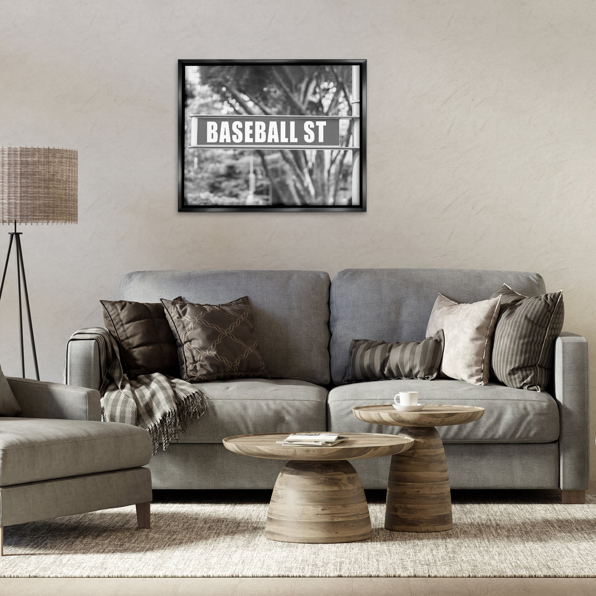 Stupell Industries Baseball Street Sign Sports Photography Black Floater Framed Canvas Art Print Wall Art, 31 x 25