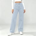 thumbnail image 4 of High Waisted Jeans for Women Wide Leg Baggy Denim Pants Button Fly Pockets Casual Loose Fit Trousers Vintage Y2K Fashion Bottoms S-5XL Light Blue, 4 of 5
