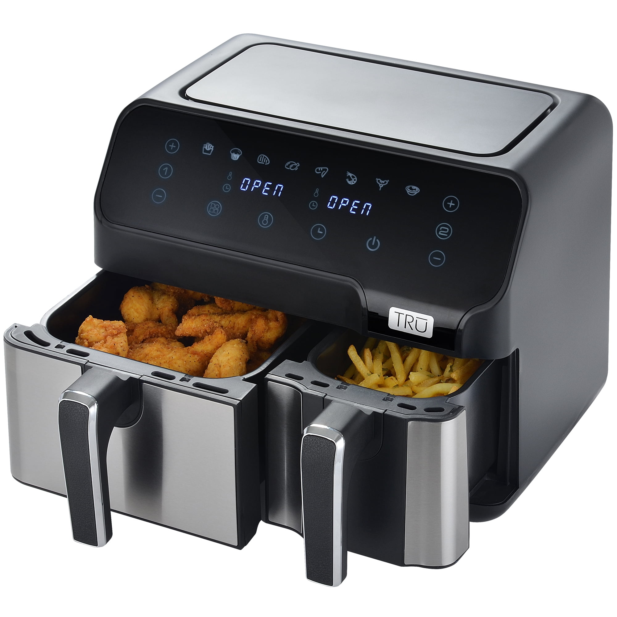 TRU 9 Quart Dual Basket Digital Air Fryer Black and Stainless Sansujyuku sansujyuku.com