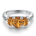 thumbnail image 3 of Gem Stone King 925 Sterling Silver Orange Red Madeira Citrine Filigree Style 3 Stone Ring for Women (1.90 Cttw, Oval 8X6MM and 6X4MM, Size 5), 3 of 6