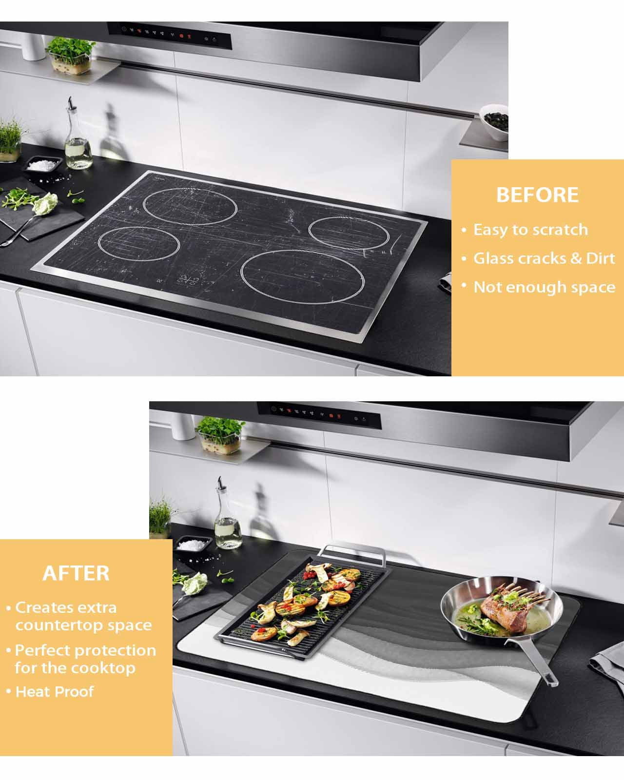 Large Induction Cooktop Protector Mat Ombre Waves Stove Top Covers for Electric Stove, Abstract Art Gradient Black Modern Decorative Stove Burner Cover Mats, Glass Top Stove Cover