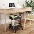 thumbnail image 3 of Rolling Cart DTK de metal plegable de 2 niveles con ruedas bloqueables, color negro, 3 of 5