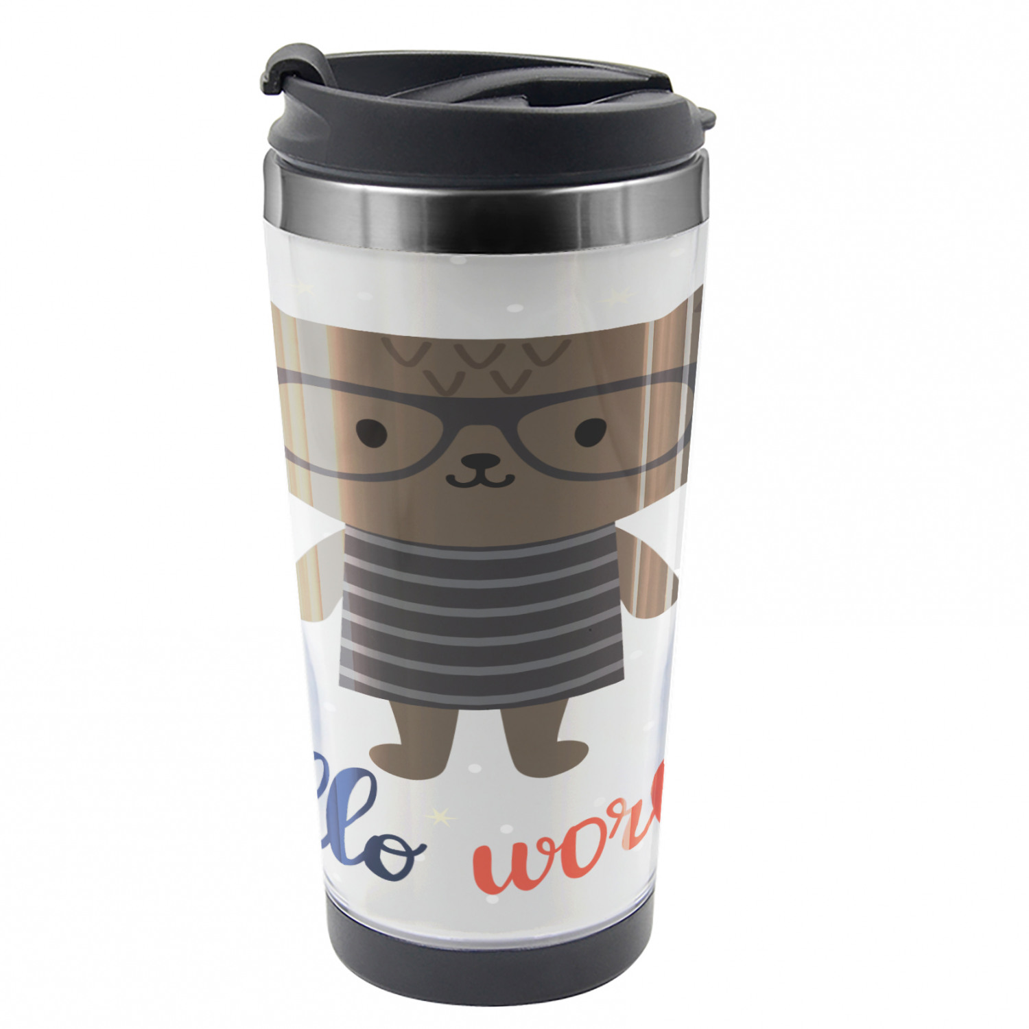 Hello World Travel Mug, Cartoon Cat Hello World, Steel Thermal Cup, 16 ...