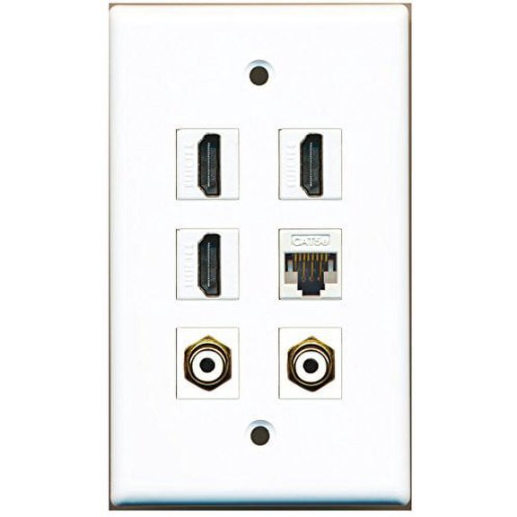RiteAV - 3 HDMI 2 Port RCA White 1 Port Cat5e Ethernet White Wall Plate