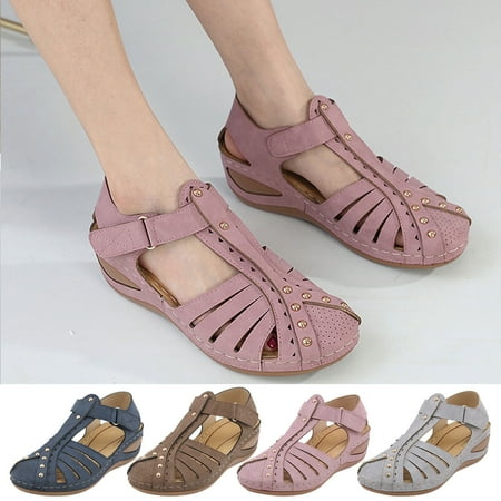 

Cethrio Wedge Sandals for Women- Wide Width on Clearance Hollow Wedge Slip on Front Close Pink Dressy Sandals/ Slides Size 9.5