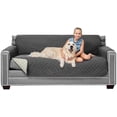 thumbnail image 1 of Original Patent Pending Reversible Large Sofa Protector, Many Colors, Seat Width to 70 Inch, Furniture Slipcover 2 Inch Strap, Couch Slip Cover Throw for Pet Dogs, Kids, Charcoal Linen, 1 of 8