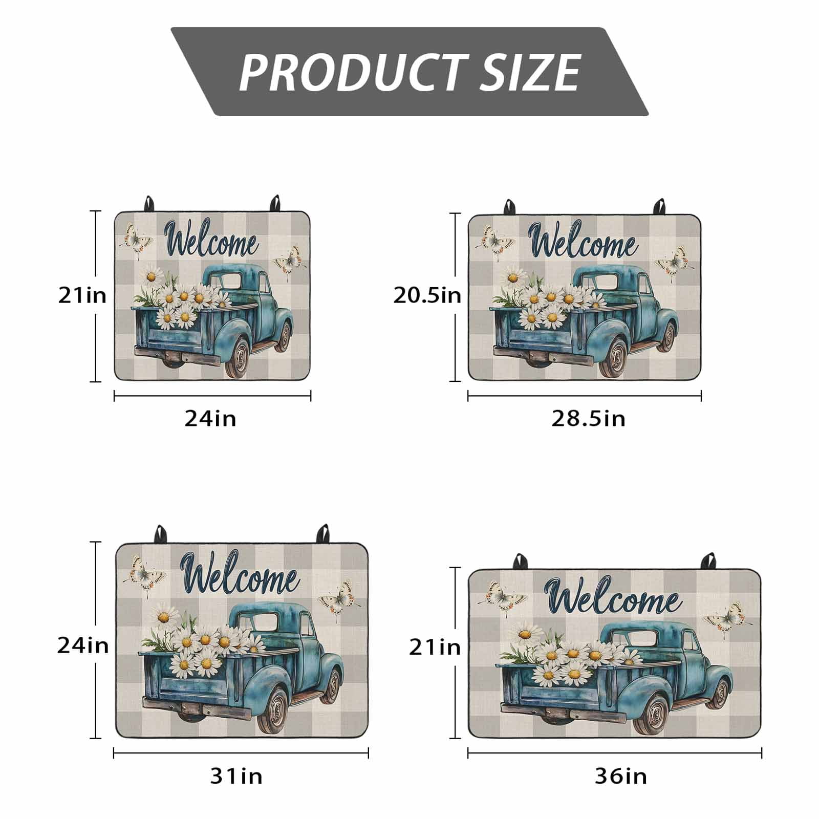 Daisy Butterfly Stove Top Cover for Electric Stove, Heat-proof & Non Slip Glass Top Stove Cover Protector, Blue Floral Truck Pastoral Grey Check Kitchen Flat Cooktop Rubber Mat 24x21 Inches
