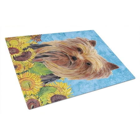

Carolines Treasures SC9060LCB Yorkie in Summer Flowers Glass Cutting Board Large 12H x 16W multicolor